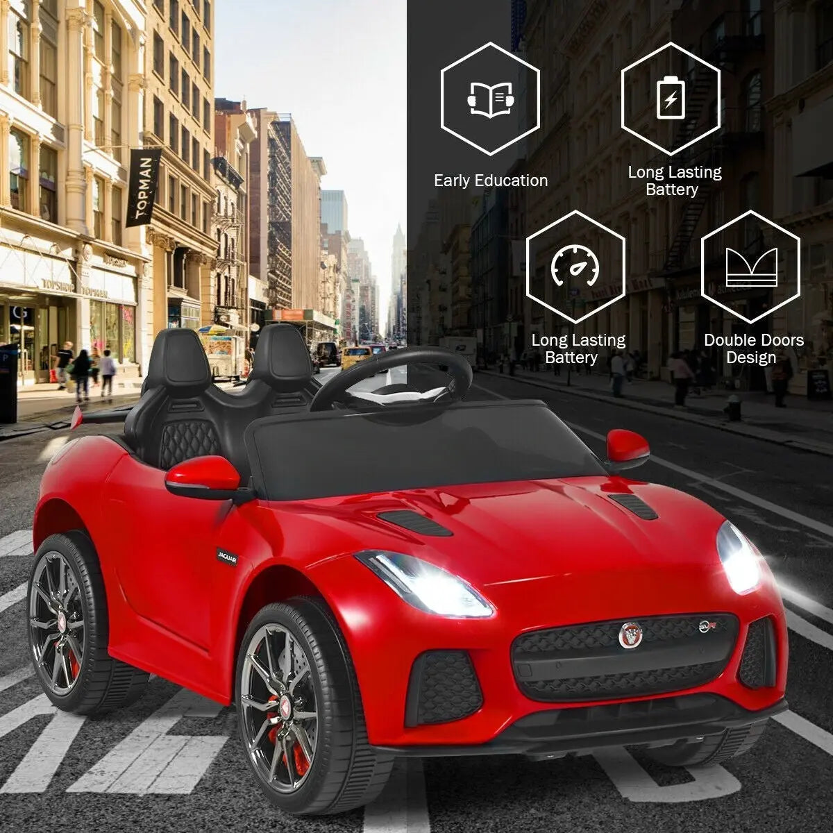 12V Jaguar F-Type SVR Ride-On Car – Red Sports Fun – Kids On Wheelz