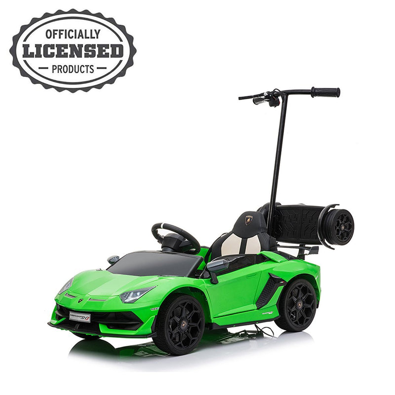 Lamborghini Aventador SVJ 12V Electric Ride-On Car for Kids with Parental Hoverboard Lime Green- Kids On Wheelz