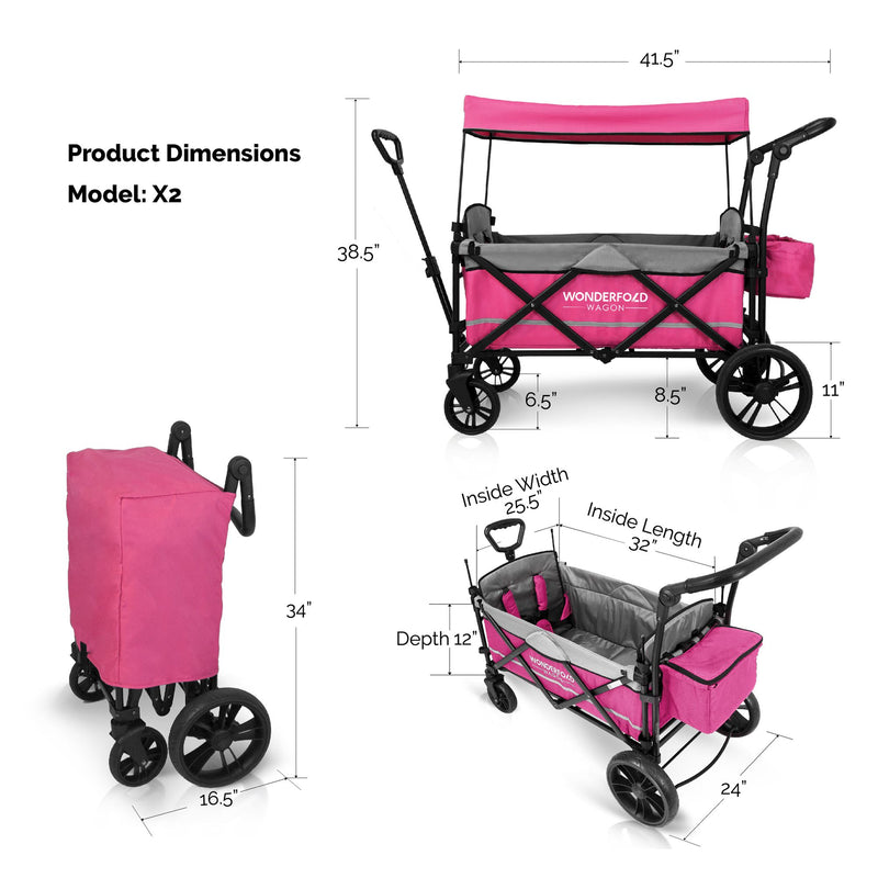 X2 Pull & Push Double Stroller Wagon (2 Seater) Pink -Wonderfold